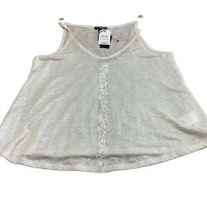 NEW Express White 100% Linen Beaded Sleeveless Top Sheer XS